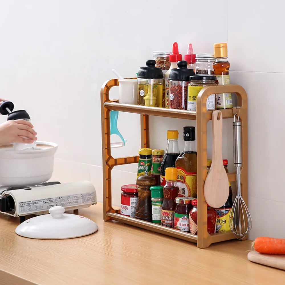 Kitchen Organizer Shelf Double-Deck Household Plastic Portable Small Size Storages Rack