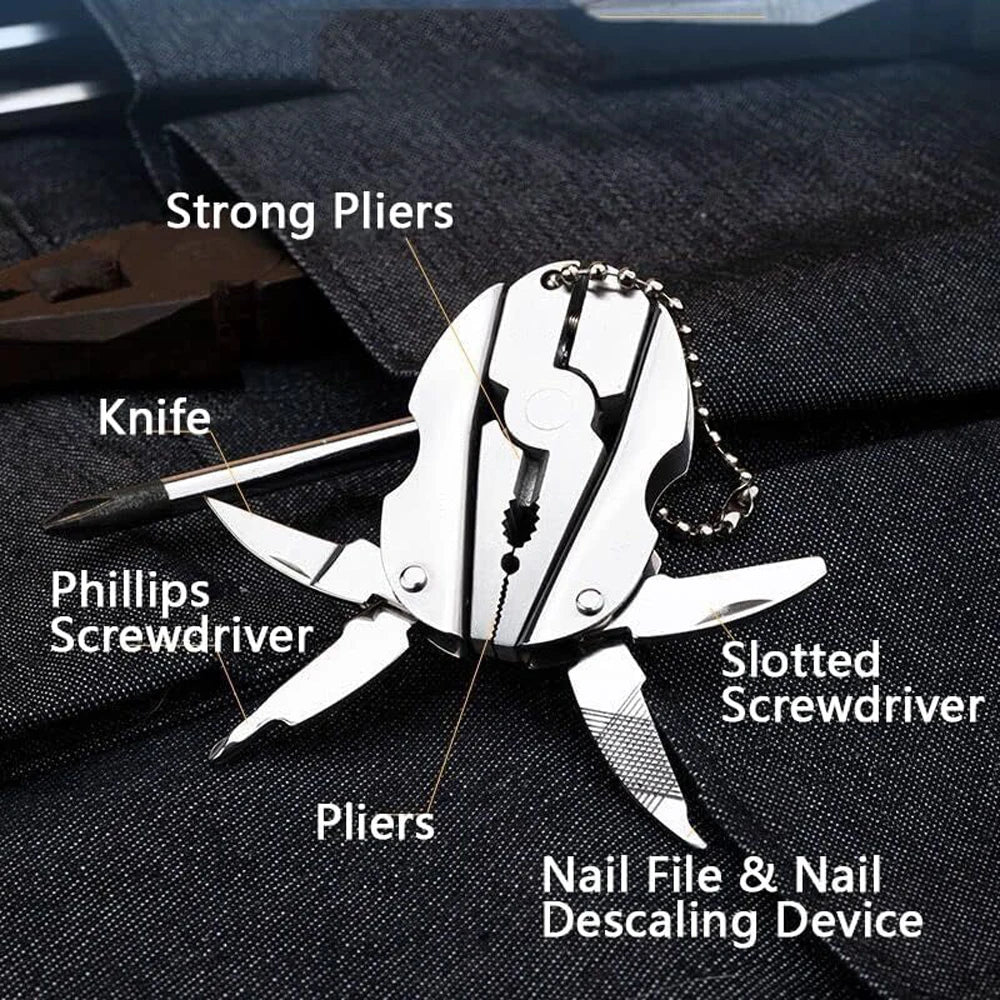 Stainless Steel Multi-Tool Pliers, Folding with Knife & Screwdriver, Portable Keychain