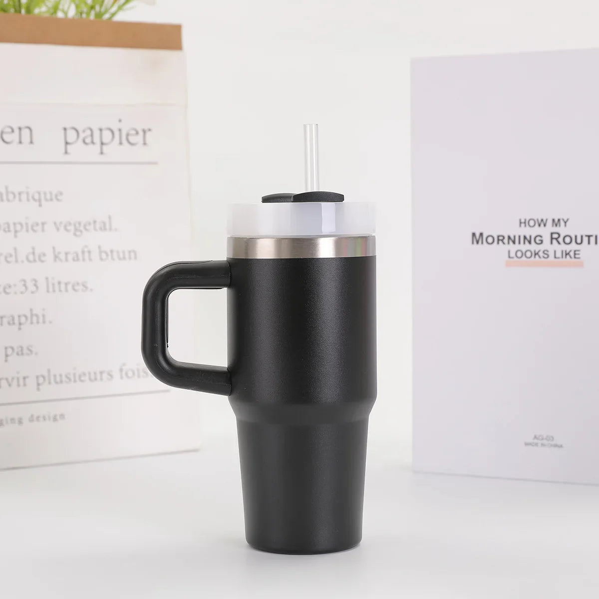 Car Mug with Handle Double-layer Vacuum Coffee Cup Portable Sport Water Bottle