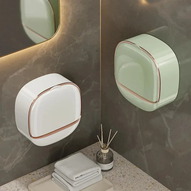 Wall Mount Soap Box No Drill Bathroom Drainage Container with Tray