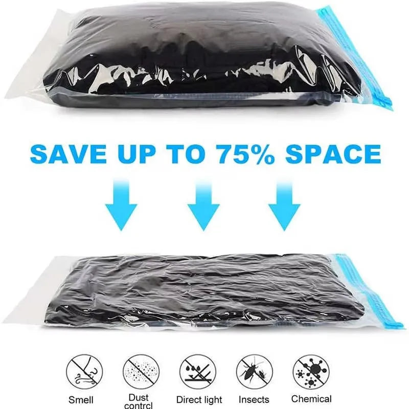 5 Pack Vacuum Compression Bags for Travel-Reusable Space Saving Storage