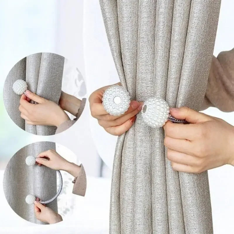 2PCS Pearl Magnetic Curtain Clip Curtain Holders Tie Back Buckle Clips Hanging Ball