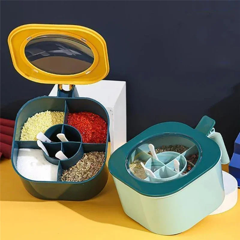 1 Set Large Capacity Sealing Seasoning Box with Handle Spoons 4 In 1