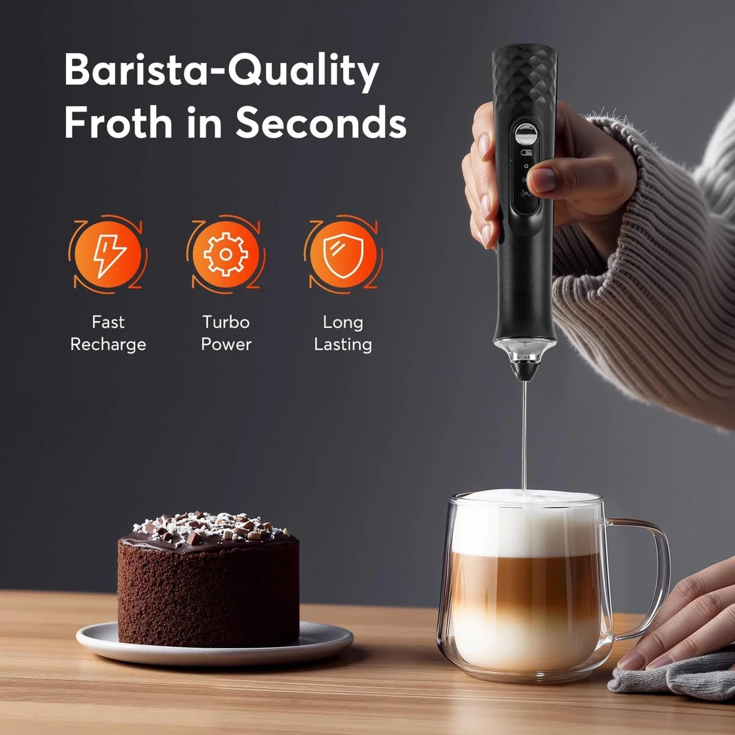 Milk Frother Wand Coffee Frother Handheld Foam Maker For Latte Rechargeable Electric Milk