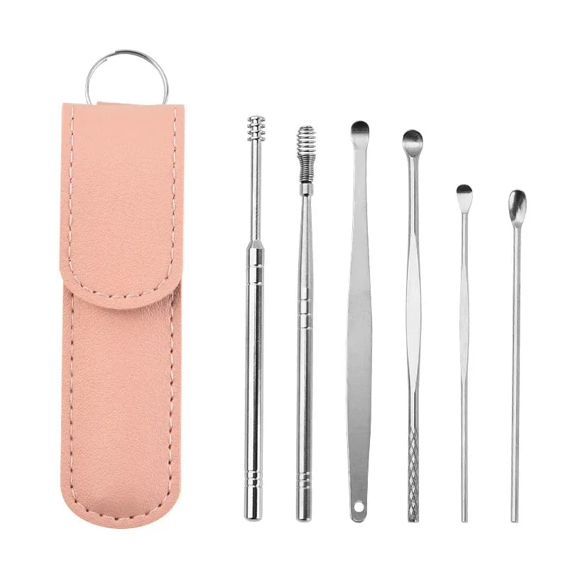 Effective 6Pcs Earwax Cleaning Tool with Spiral Earpick and Ear Curette