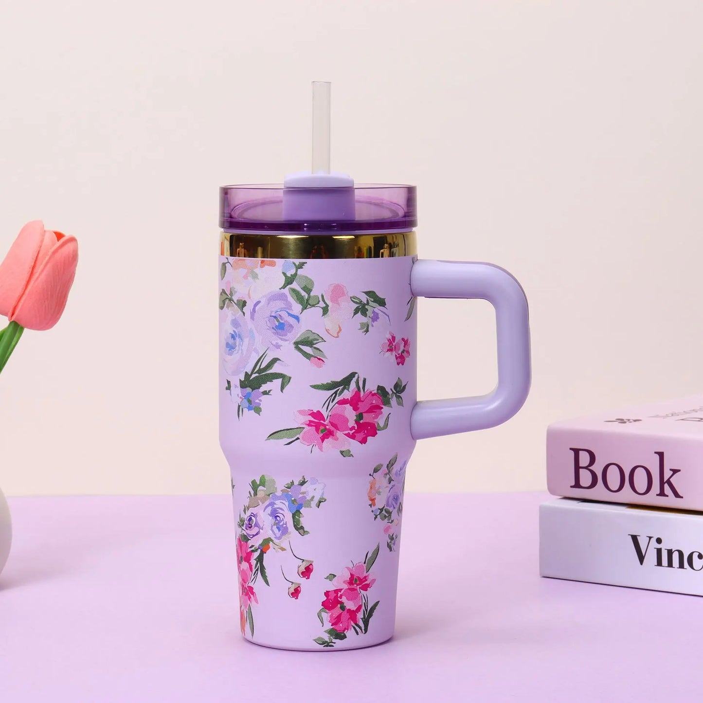 Stainless Steel Insulated Travel Tumbler with Handle Straw Lid & Cold Retention