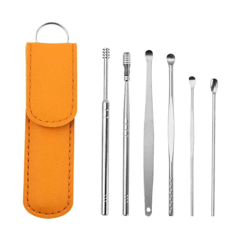 Effective 6Pcs Earwax Cleaning Tool with Spiral Earpick and Ear Curette