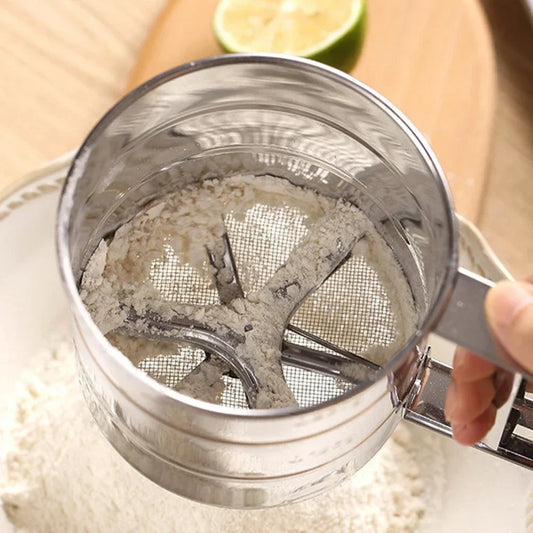 Stainless Steel Flour Sifter For Baking Powder Sugar Shaker With Hand Press Design