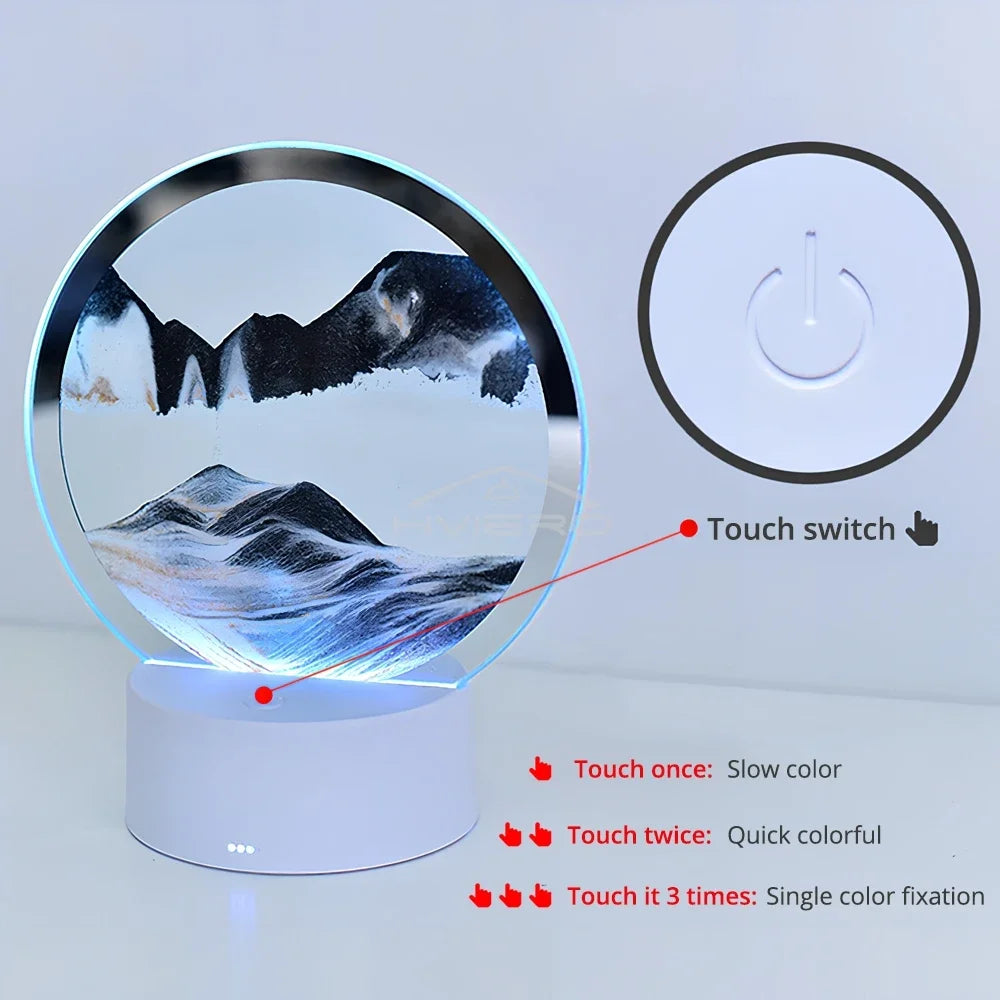 3D Moving Sand Art Picture Round Glass Deep Sea Sandscape Hourglass Quicksand Craft