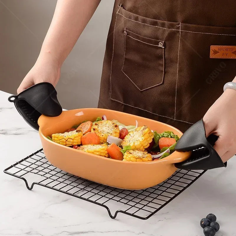 2PCS Oven Mitts Silicone Oven Glove Heat Resistant Pinch Mitts Anti Scalding Non Slip Gloves