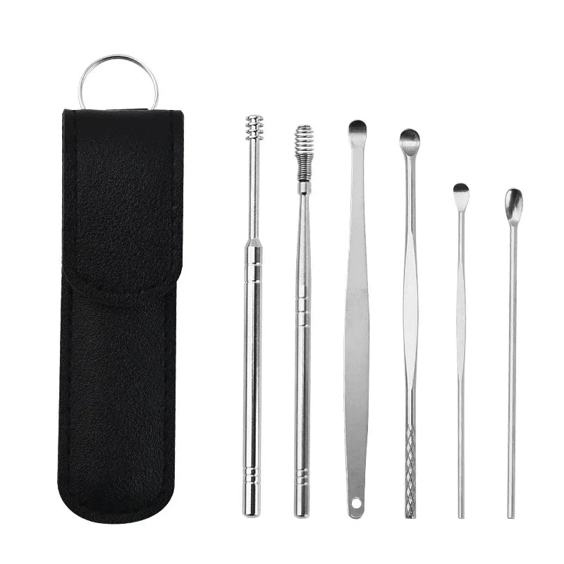 Effective 6Pcs Earwax Cleaning Tool with Spiral Earpick and Ear Curette
