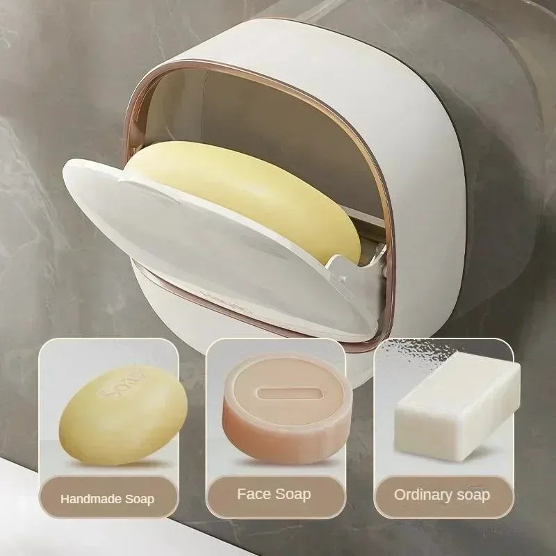 Wall Mount Soap Box No Drill Bathroom Drainage Container with Tray
