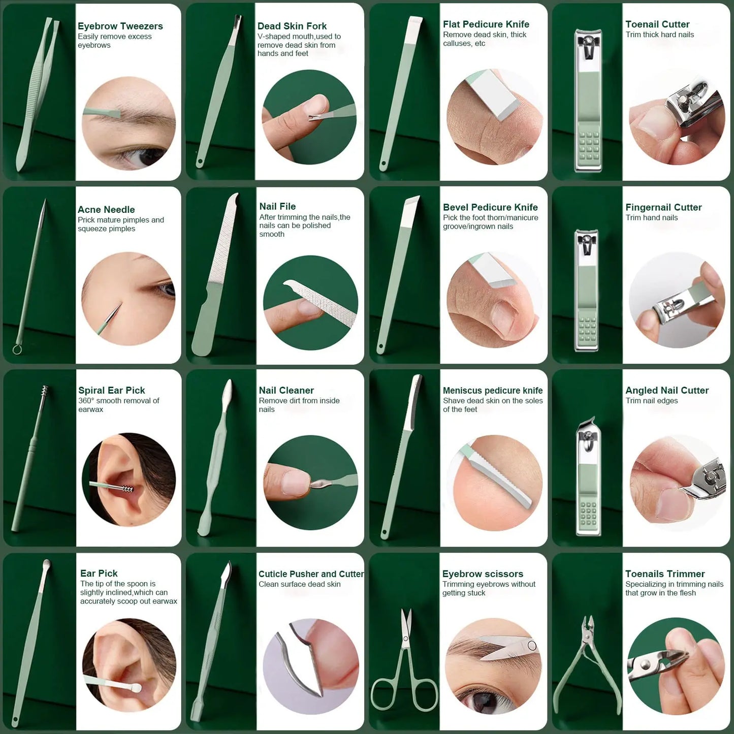 16 PCS Manicure And Pedicure Set Nail Clippers Kit Travel Grooming Clippers Care Tools