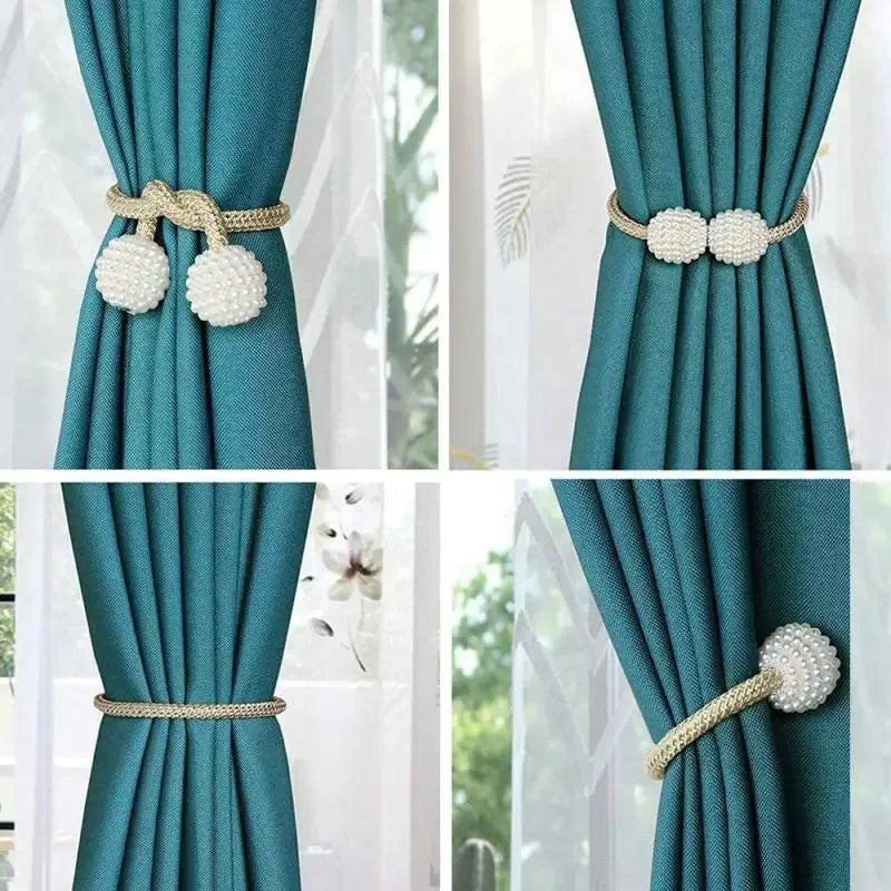 2PCS Pearl Magnetic Curtain Clip Curtain Holders Tie Back Buckle Clips Hanging Ball