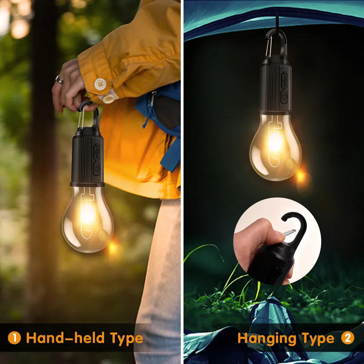 LED Camping Light Type-C USB Rechargeable Waterproof 400mAh 100LM Tent Light