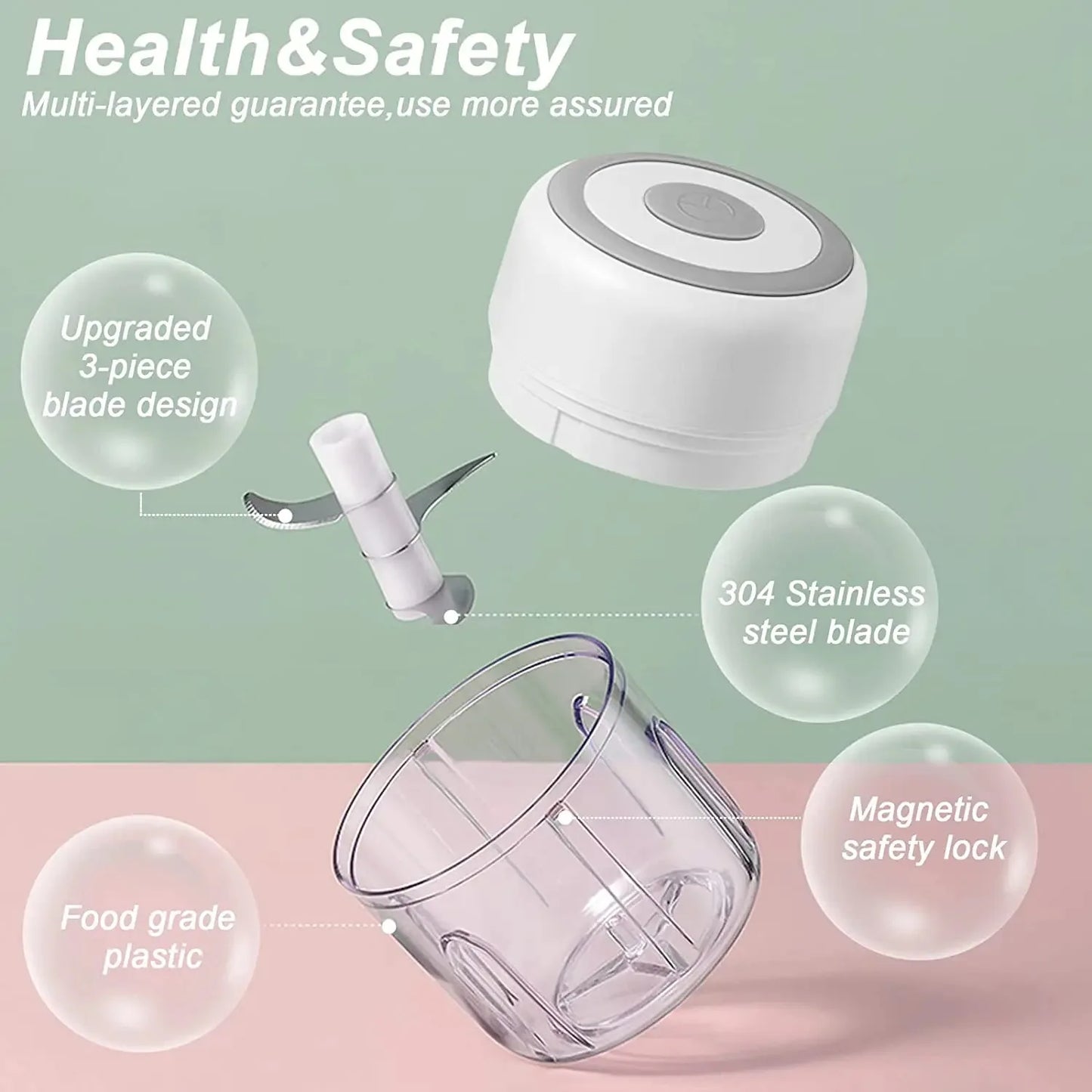 Electric Mini Garlic Chopper, 250ML Food Chopper Garlic Mincer USB,