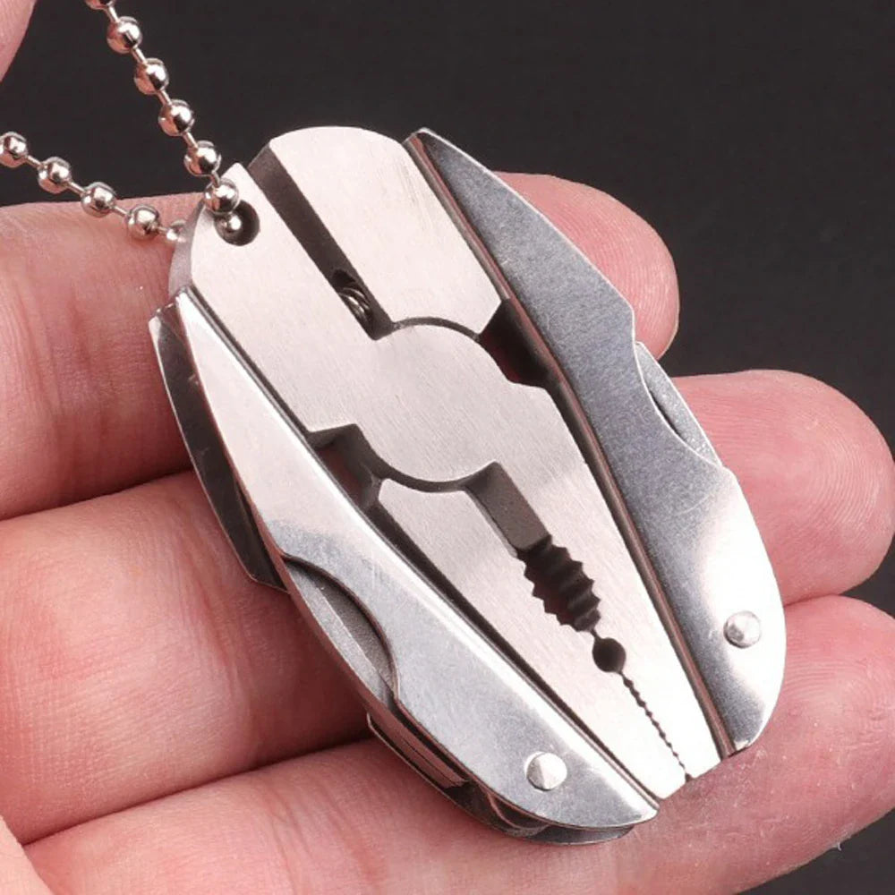 Stainless Steel Multi-Tool Pliers, Folding with Knife & Screwdriver, Portable Keychain