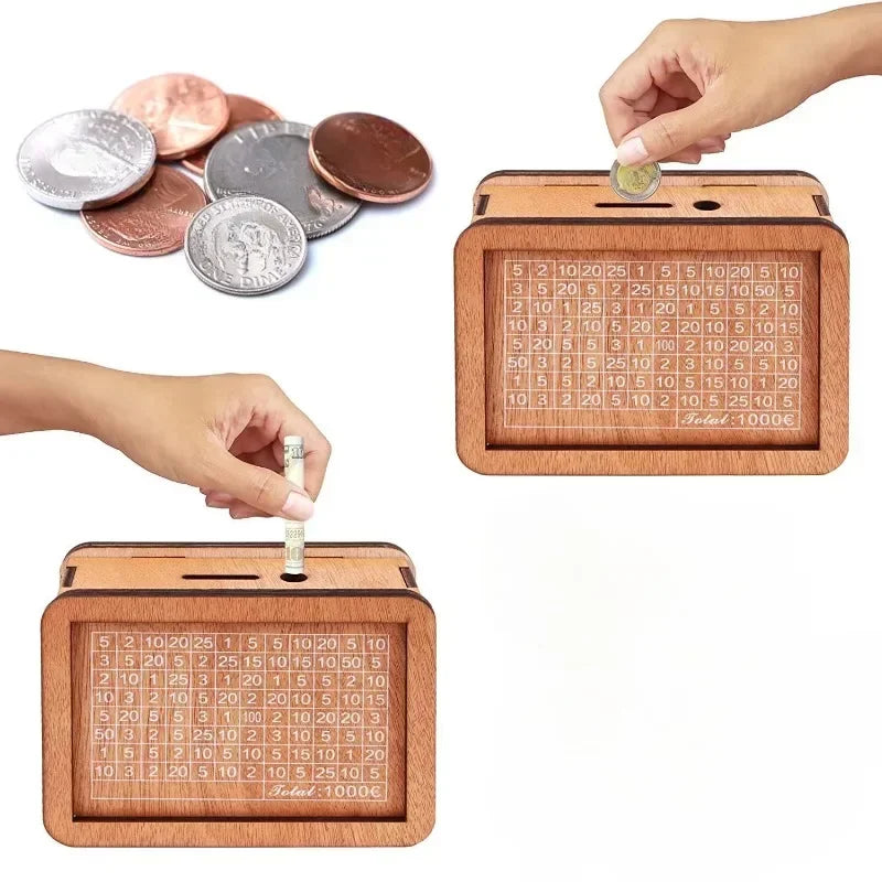 Euro Money Box Piggy Bank Wood Money Bank Reusable Money Box
