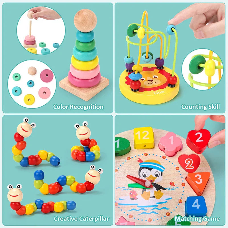 60 6pcs/set Montessori Wooden Toys for Babies Boy Girl Gift