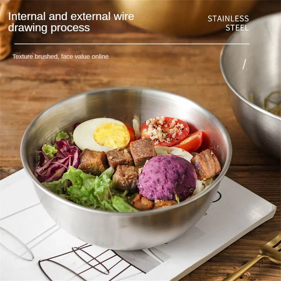 Stainless Steel Gold And Silver Salad Bowl Rice Noodles Lamian Noodles Bowl