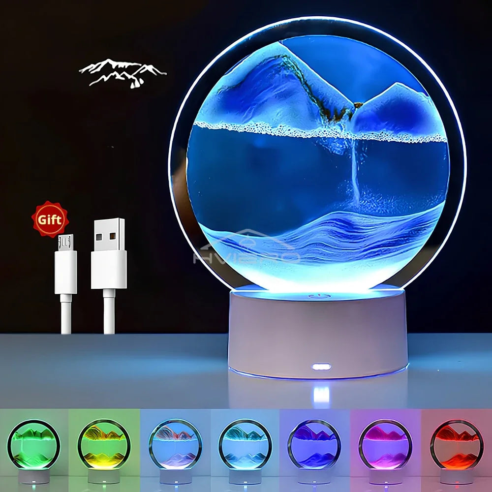 3D Moving Sand Art Picture Round Glass Deep Sea Sandscape Hourglass Quicksand Craft
