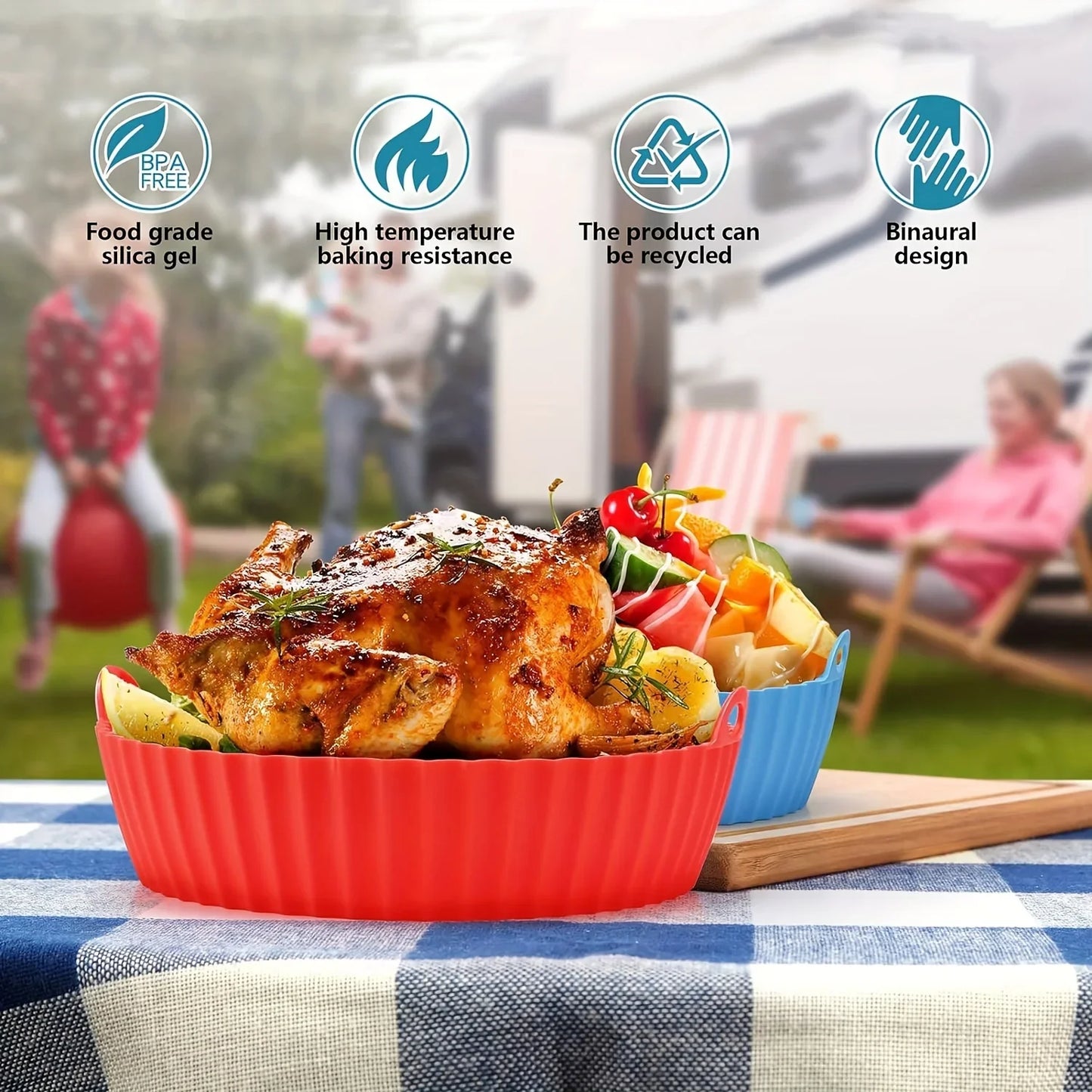 Silicone Air Fryer Baking Tray Circular Foldable Food Grade High Temperature Resistant and Easy to Clean Oven Mat