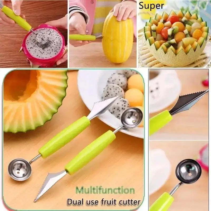 Stainless Steel Fruit Digger Cut Watermelon Artifact Ball Ice Cream Round Spoon Carving Knife