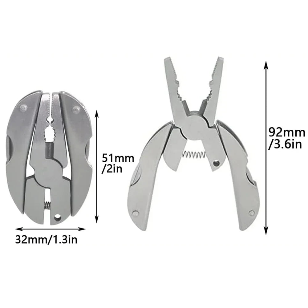 Stainless Steel Multi-Tool Pliers, Folding with Knife & Screwdriver, Portable Keychain