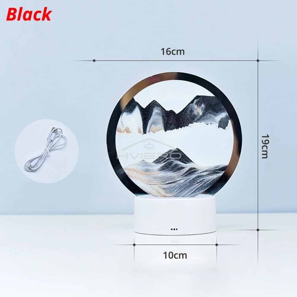 3D Moving Sand Art Picture Round Glass Deep Sea Sandscape Hourglass Quicksand Craft