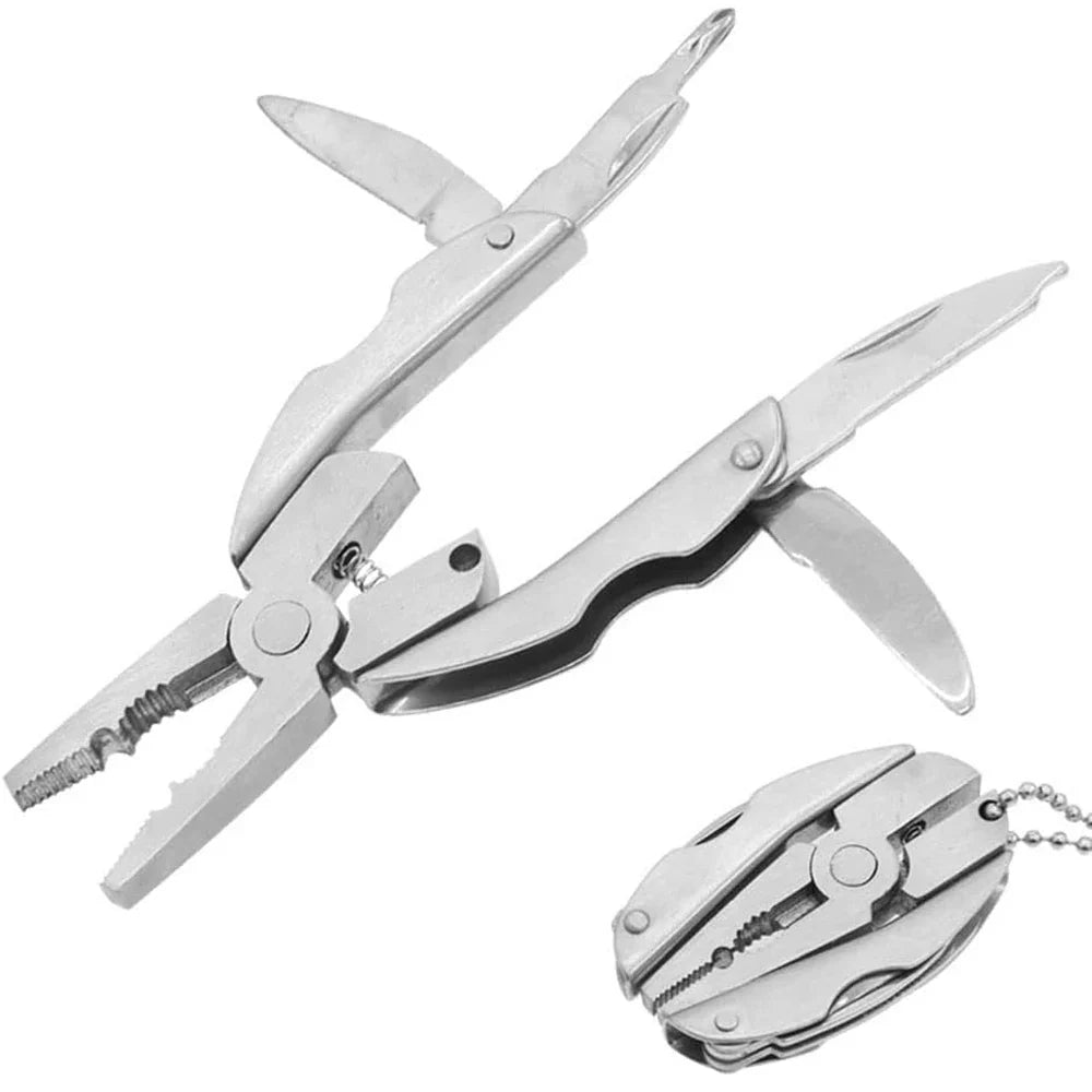 Stainless Steel Multi-Tool Pliers, Folding with Knife & Screwdriver, Portable Keychain
