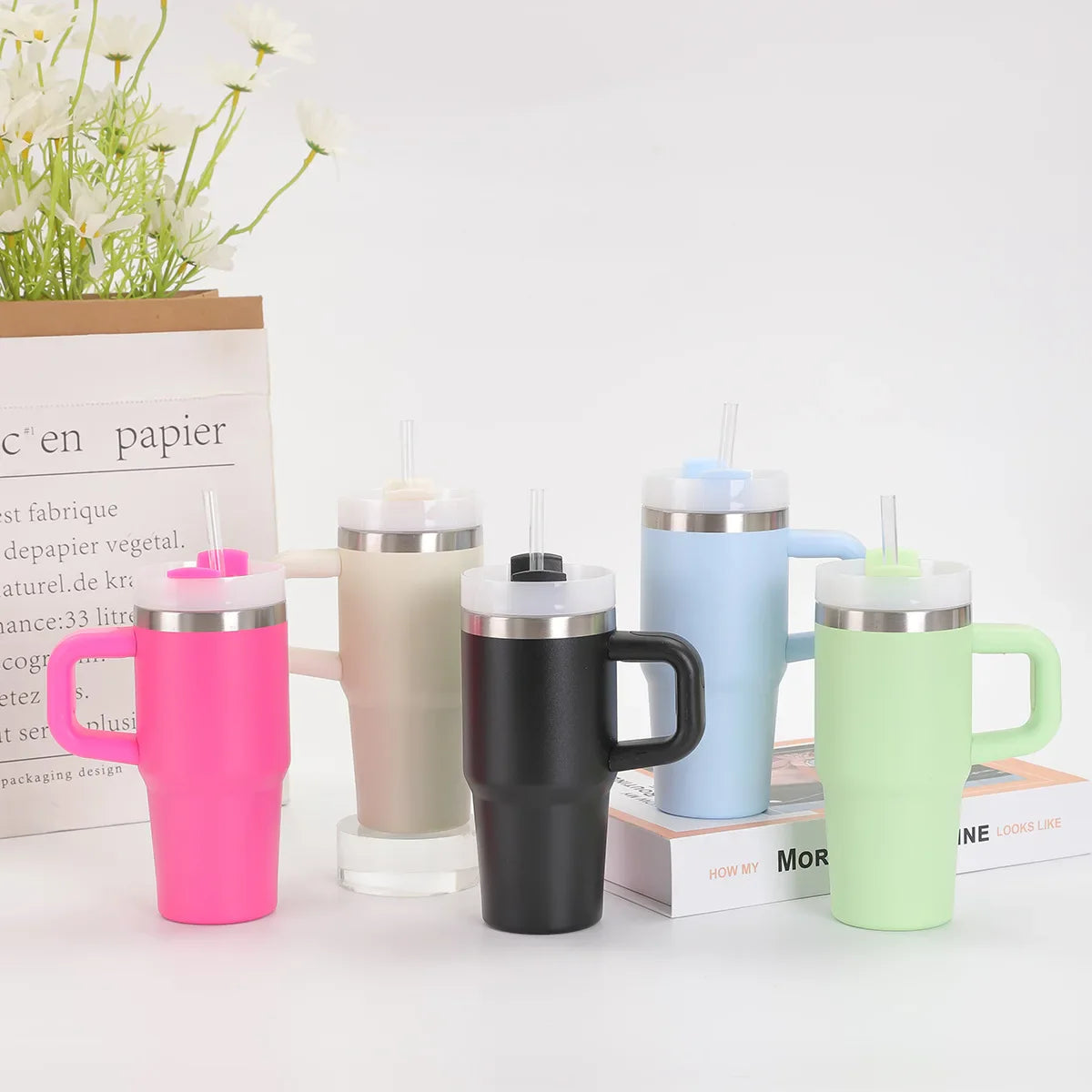 Car Mug with Handle Double-layer Vacuum Coffee Cup Portable Sport Water Bottle