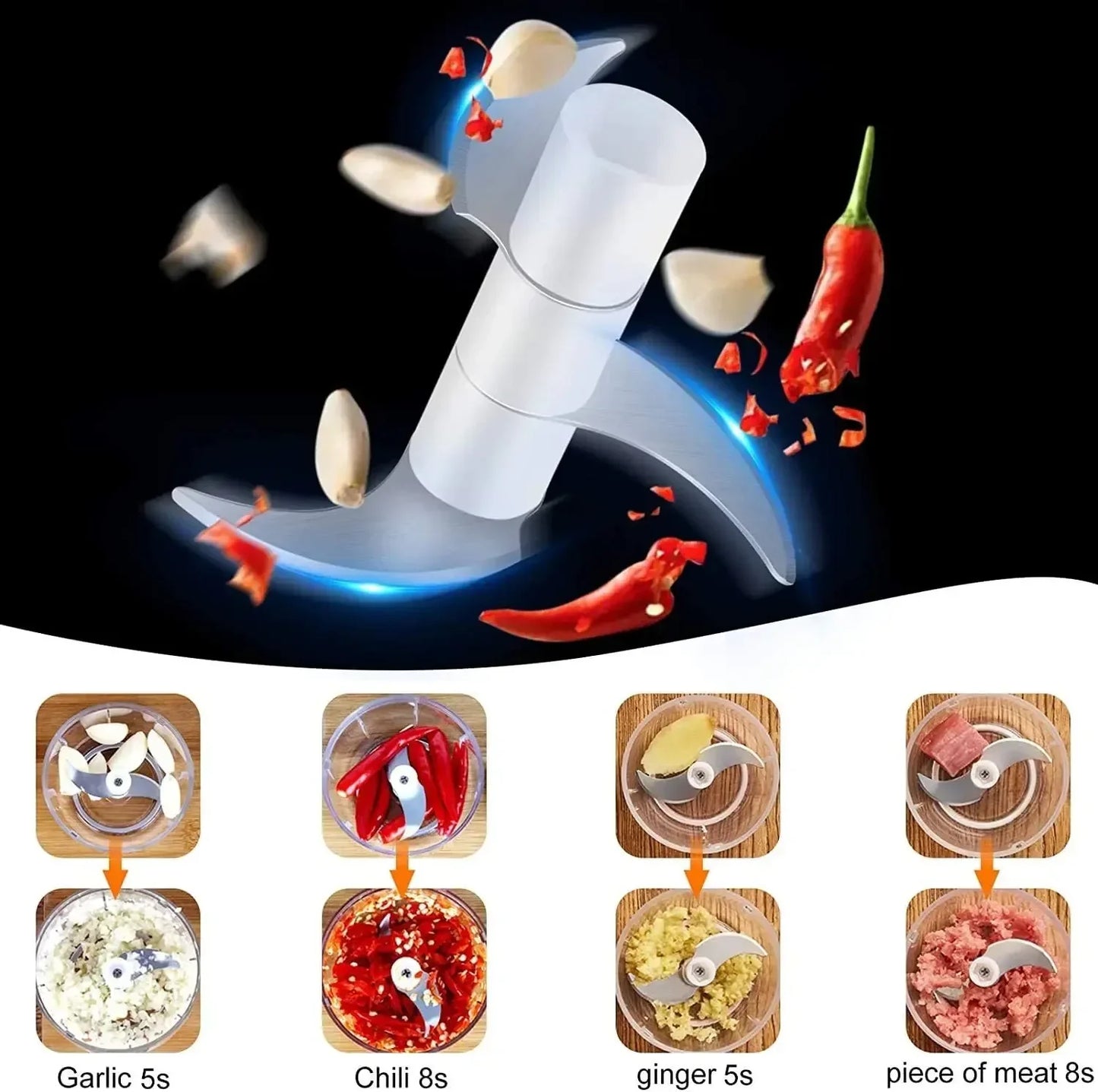 Electric Mini Garlic Chopper, 250ML Food Chopper Garlic Mincer USB,