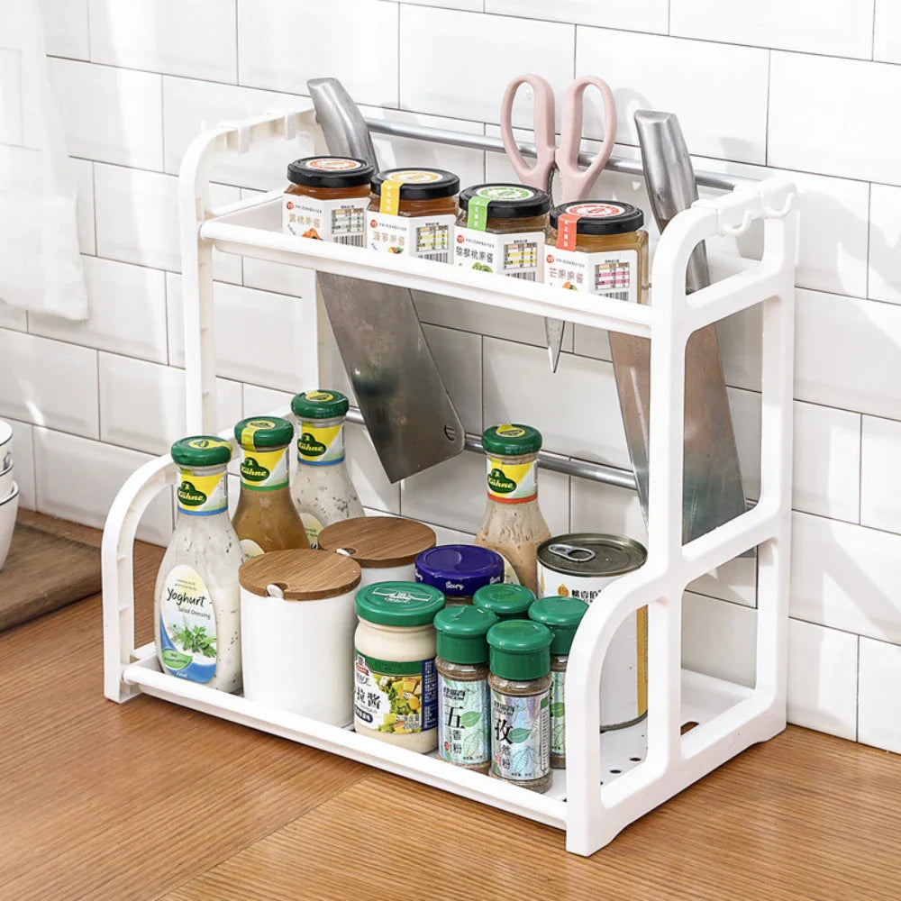 Kitchen Organizer Shelf Double-Deck Household Plastic Portable Small Size Storages Rack