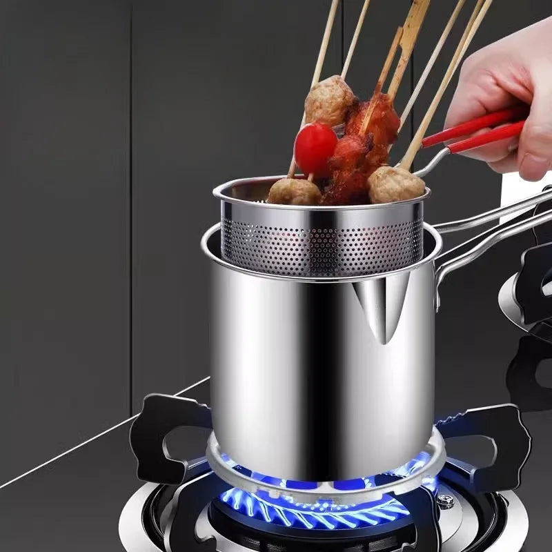 1200ml Small Stainless Steel Deep Fryer Pot with Long Handle