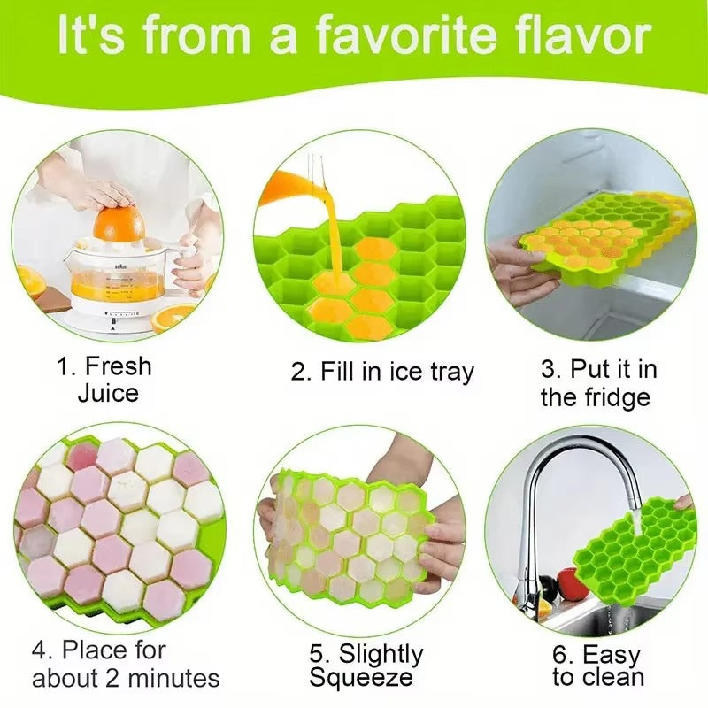 Large Capacity Silicone Ice Cube Tray with Lid – Reusable Honeycomb Ice Cube Maker