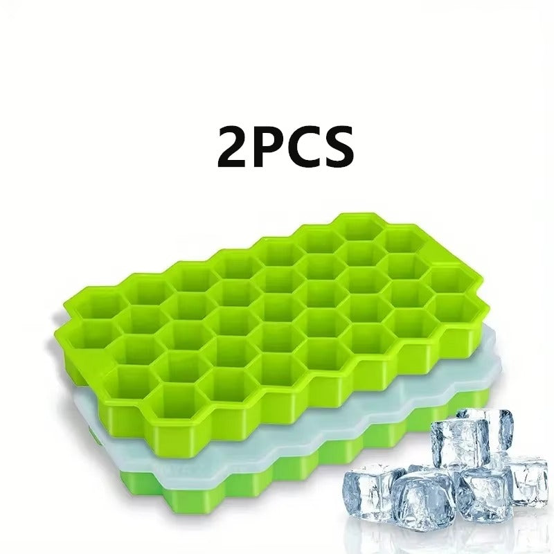Large Capacity Silicone Ice Cube Tray with Lid – Reusable Honeycomb Ice Cube Maker